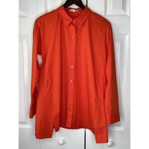 Eileen Fisher Organic Cotton Button‎ Down Blouse Tunic Top Size XS Bright Orange
